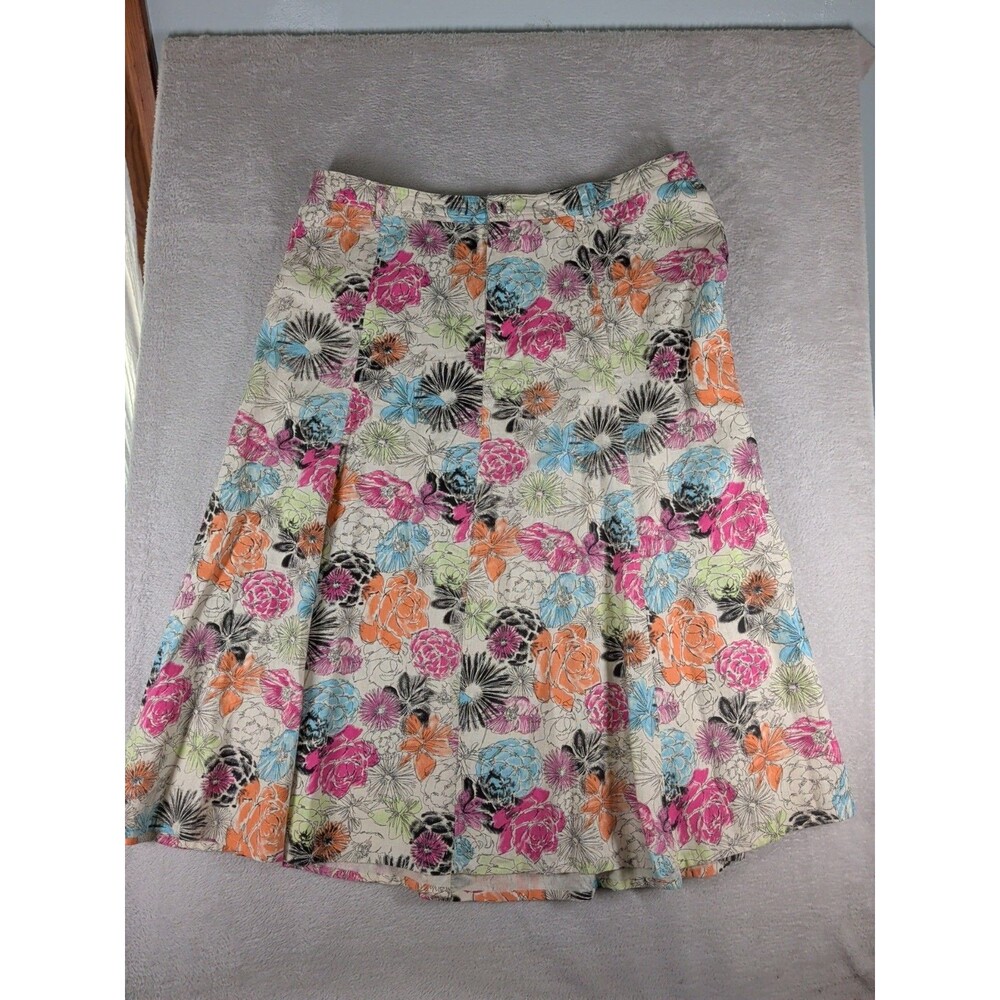 CJ Banks Linen Blend Maxi Paneled Skirt Size 20W Beige Floral Cottagecore